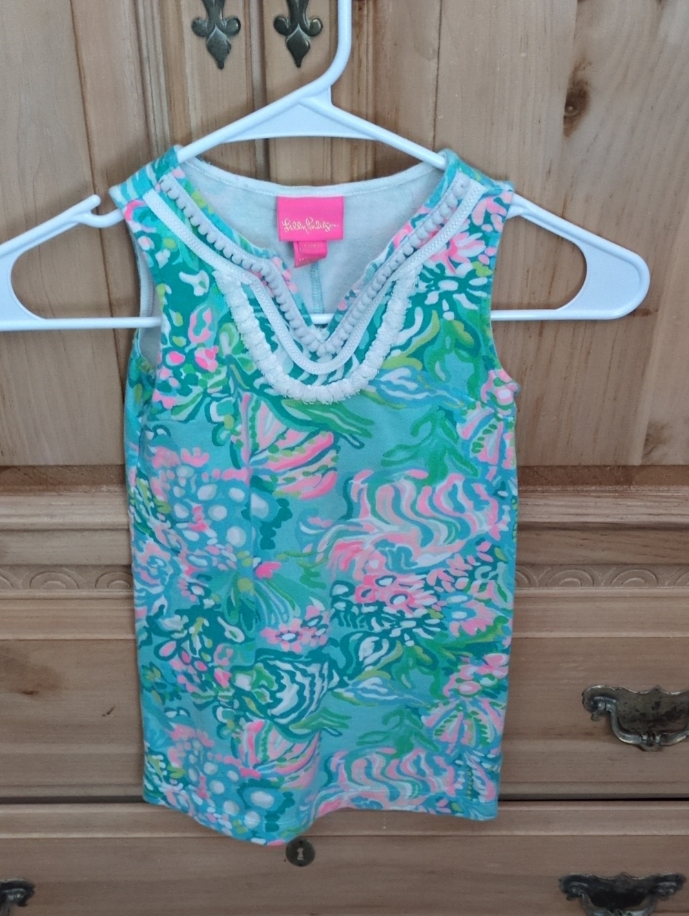 Lilly Pulitzer Aqua Floral Sleeveless Shift with Braided Neckline Kids